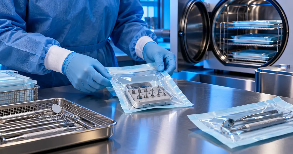 Limpeza, esterilização e embalagem de implantes dentários